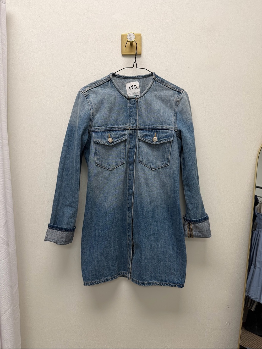 Zara Women's Light Blue Denim Long Sleeve Mini Dress. Sz small.